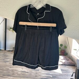 Black Two-Piece Pajama Set with White Piping